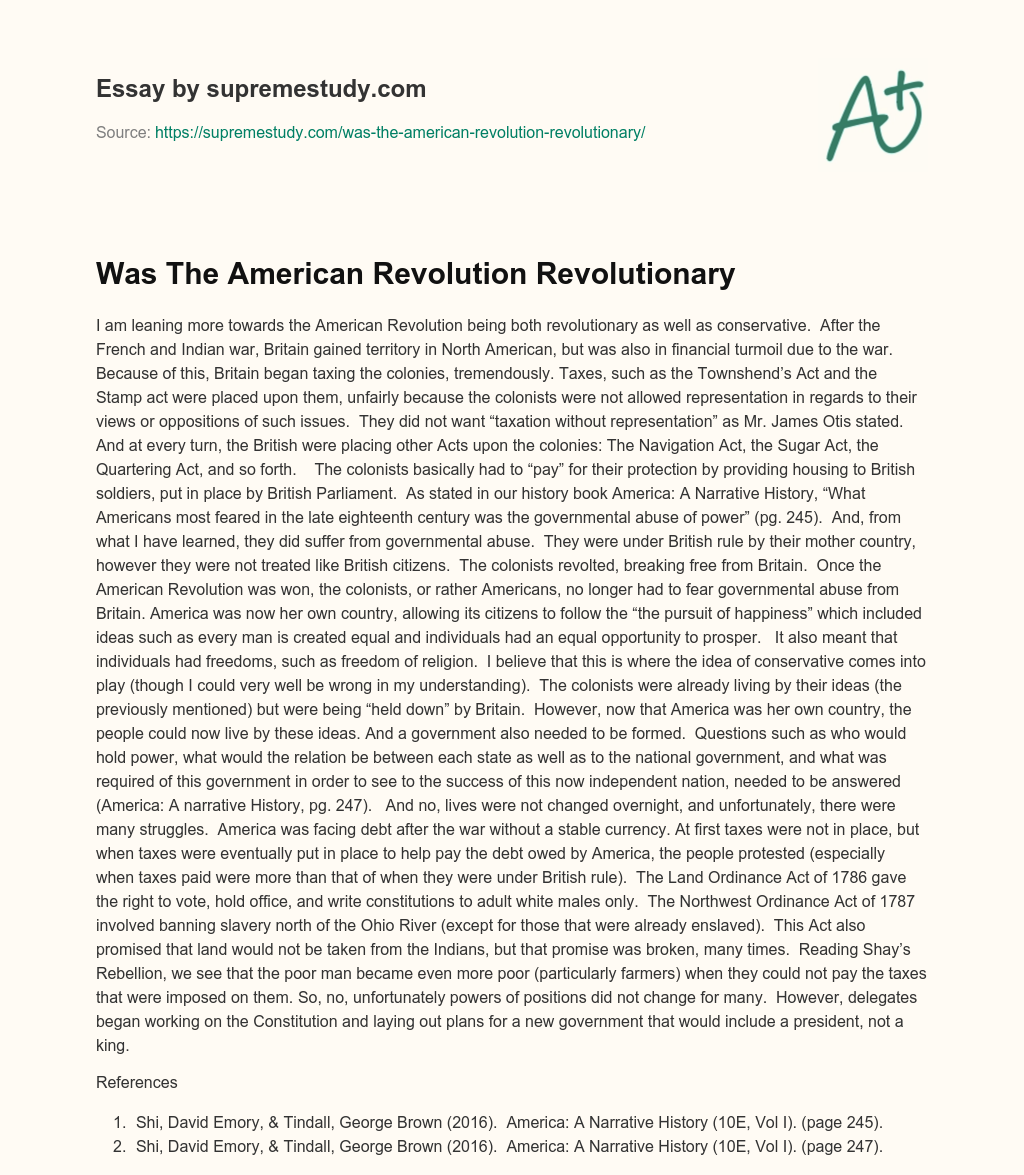 Was The American Revolution Revolutionary essay