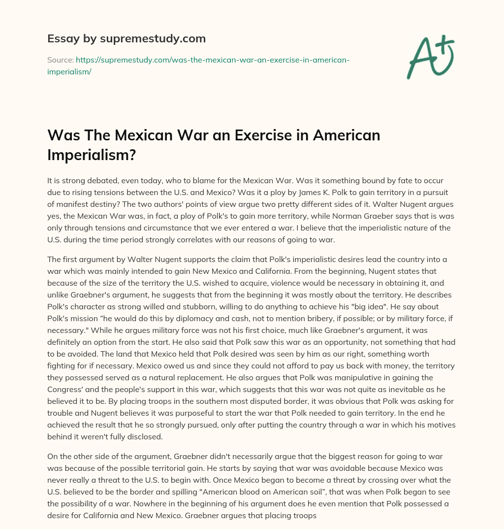 Was The Mexican War an Exercise in American Imperialism? essay