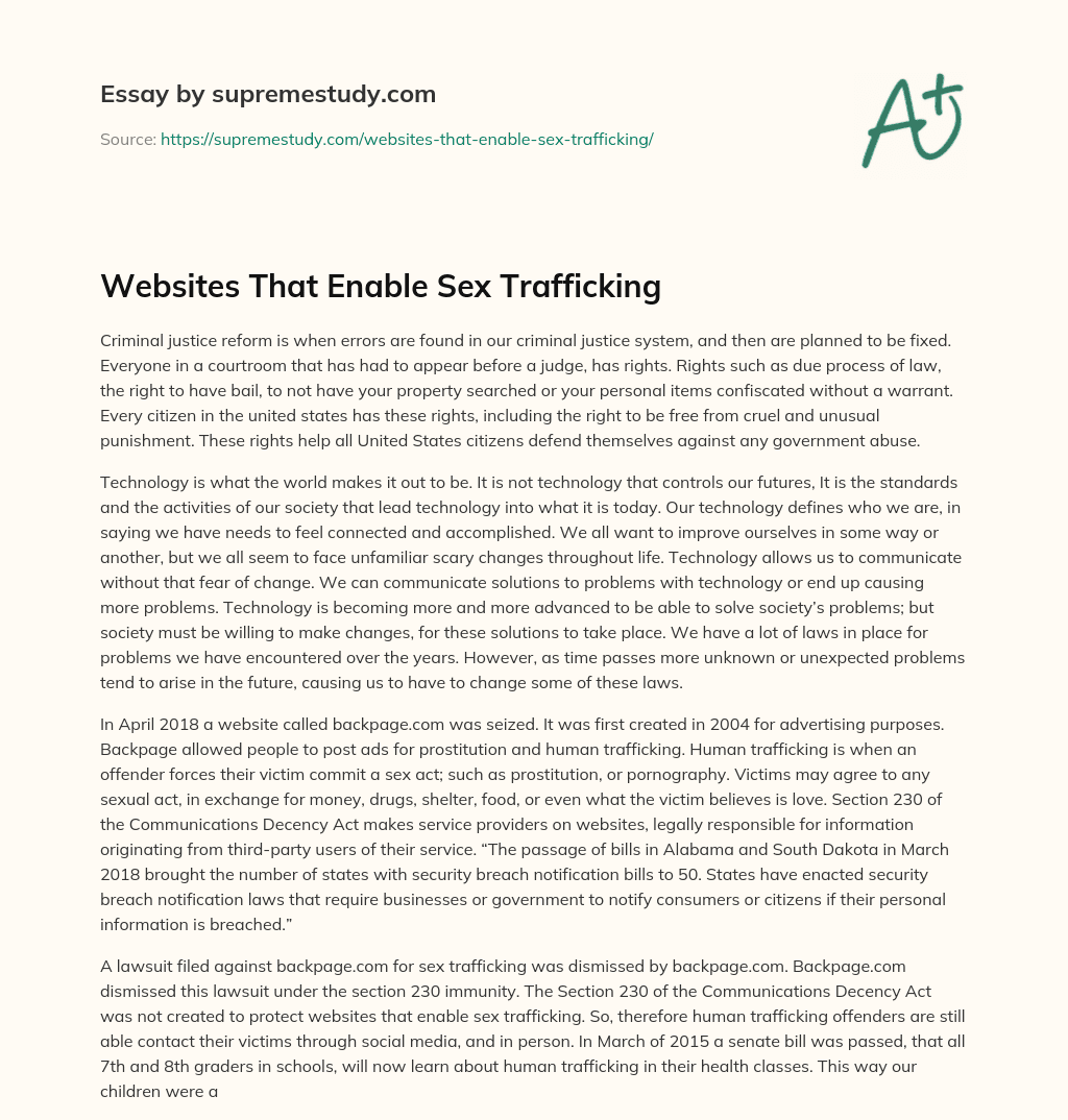 Websites That Enable Sex Trafficking essay