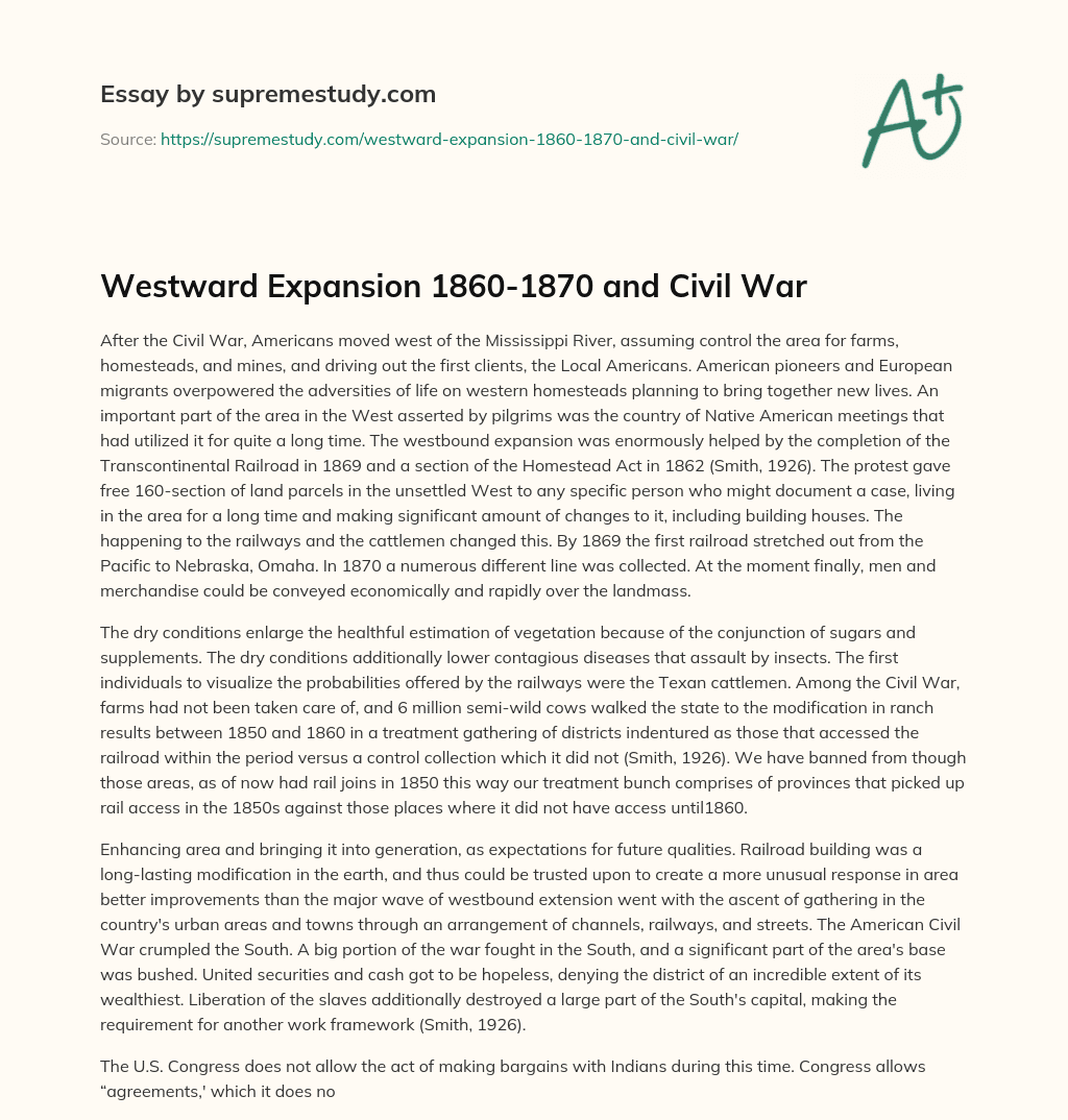Westward Expansion 1860-1870 and Civil War essay