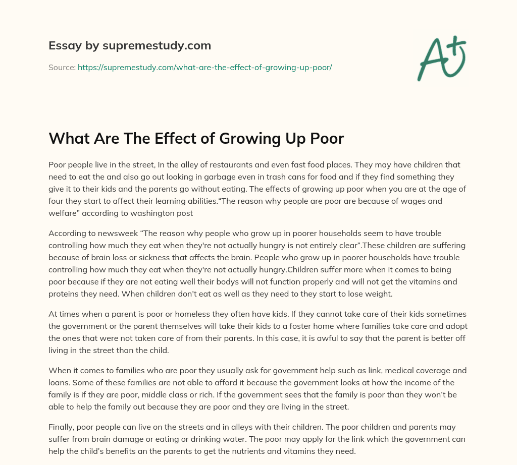 What Are The Effect of Growing Up Poor essay