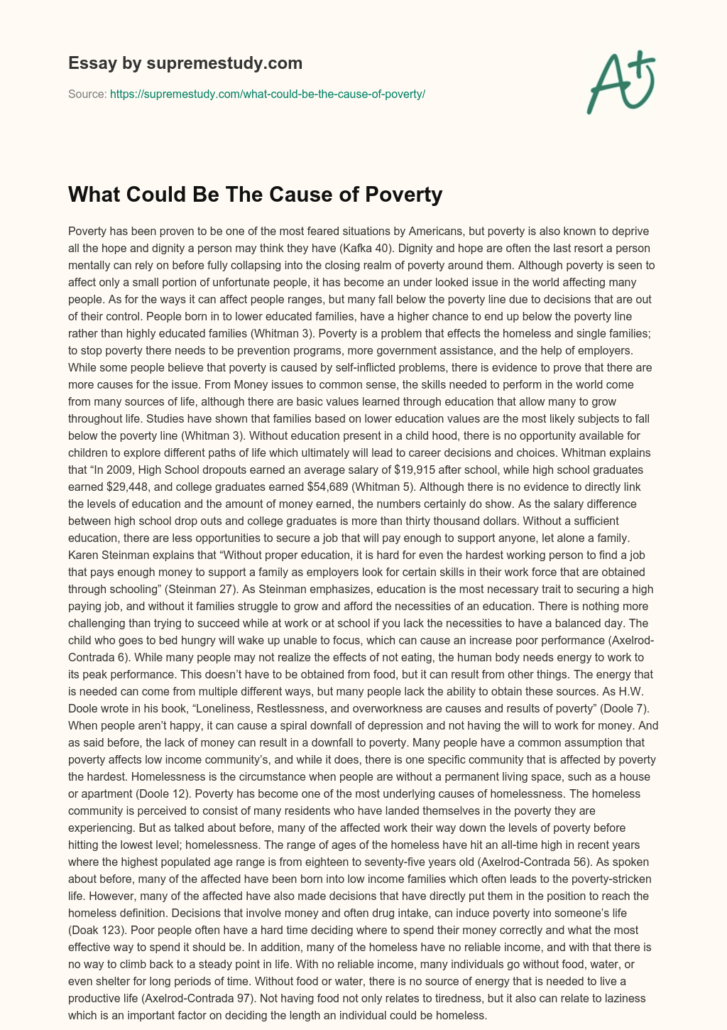 What Could Be The Cause of Poverty essay