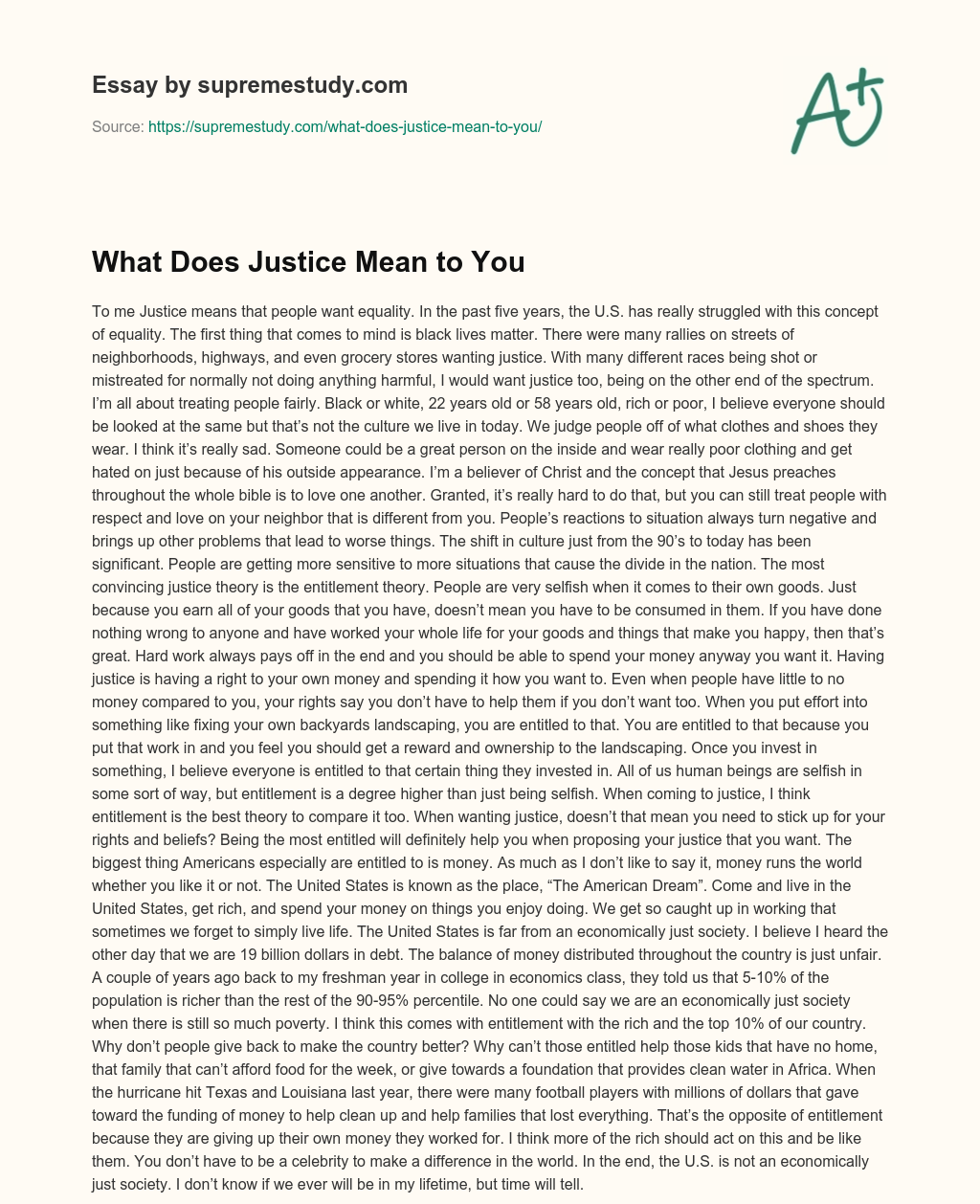 What Does Justice Mean to You essay