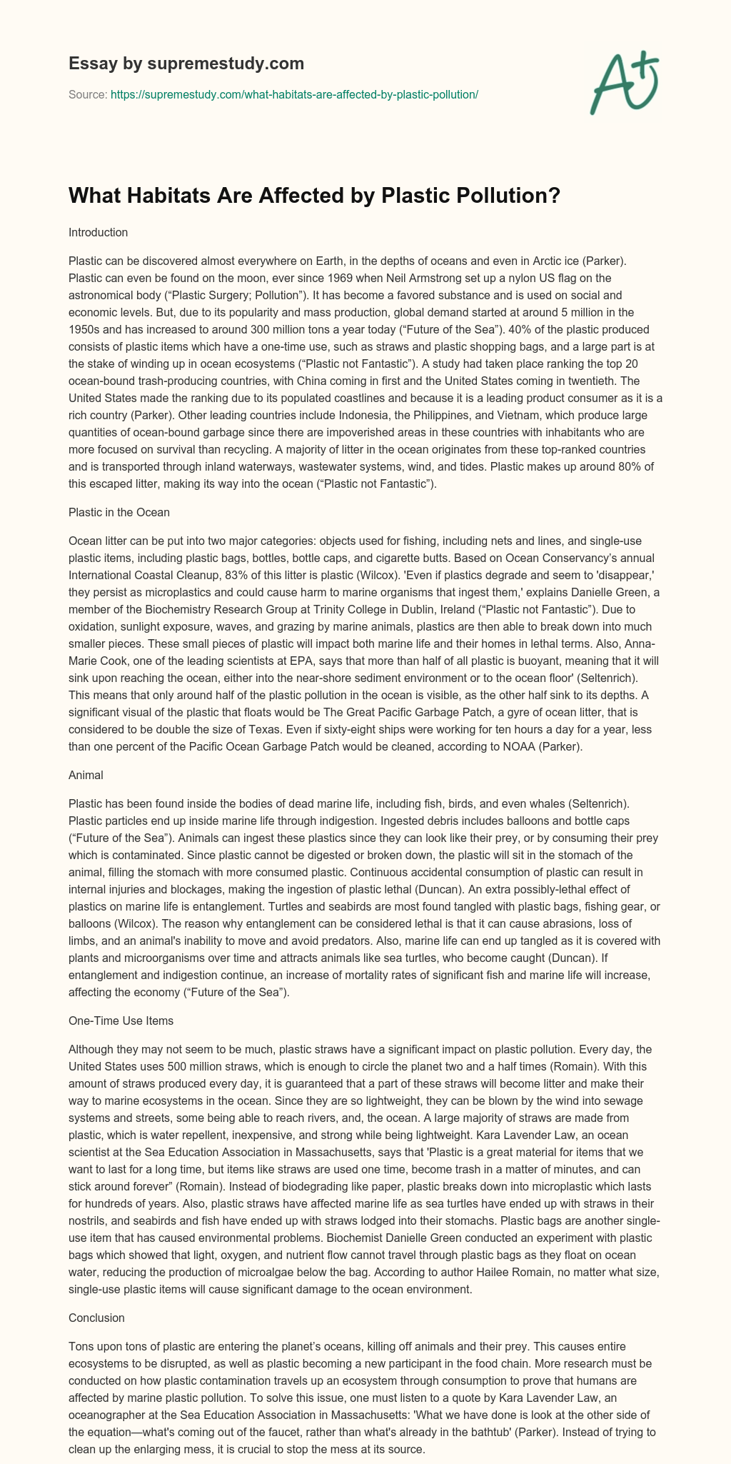 What Habitats Are Affected by Plastic Pollution? essay