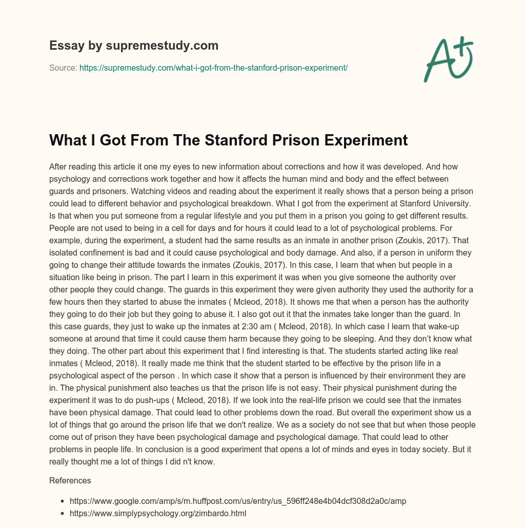 What I Got From The Stanford Prison Experiment essay