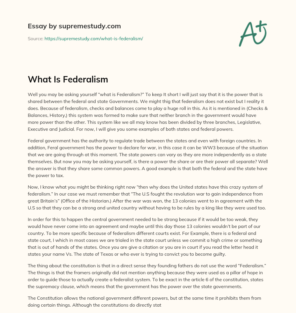 What Is Federalism essay