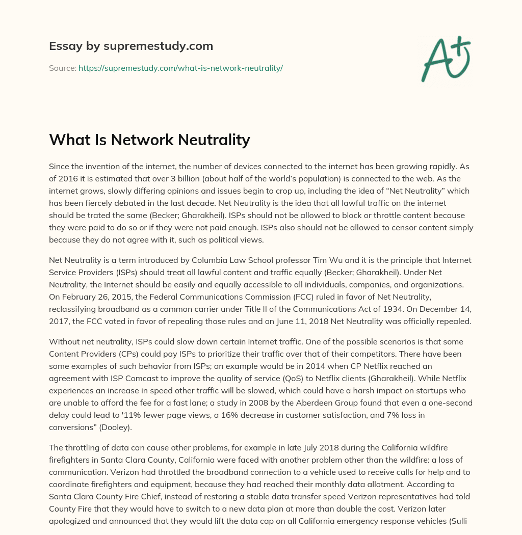What Is Network Neutrality essay