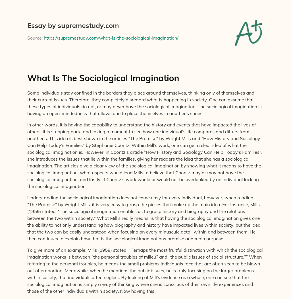 What Is The Sociological Imagination essay