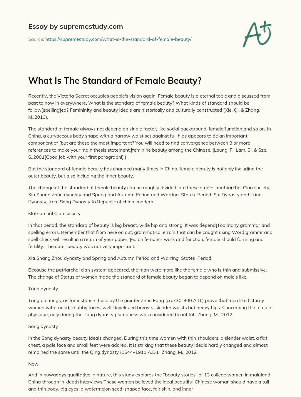 What Is The Standard of Female Beauty?  essay