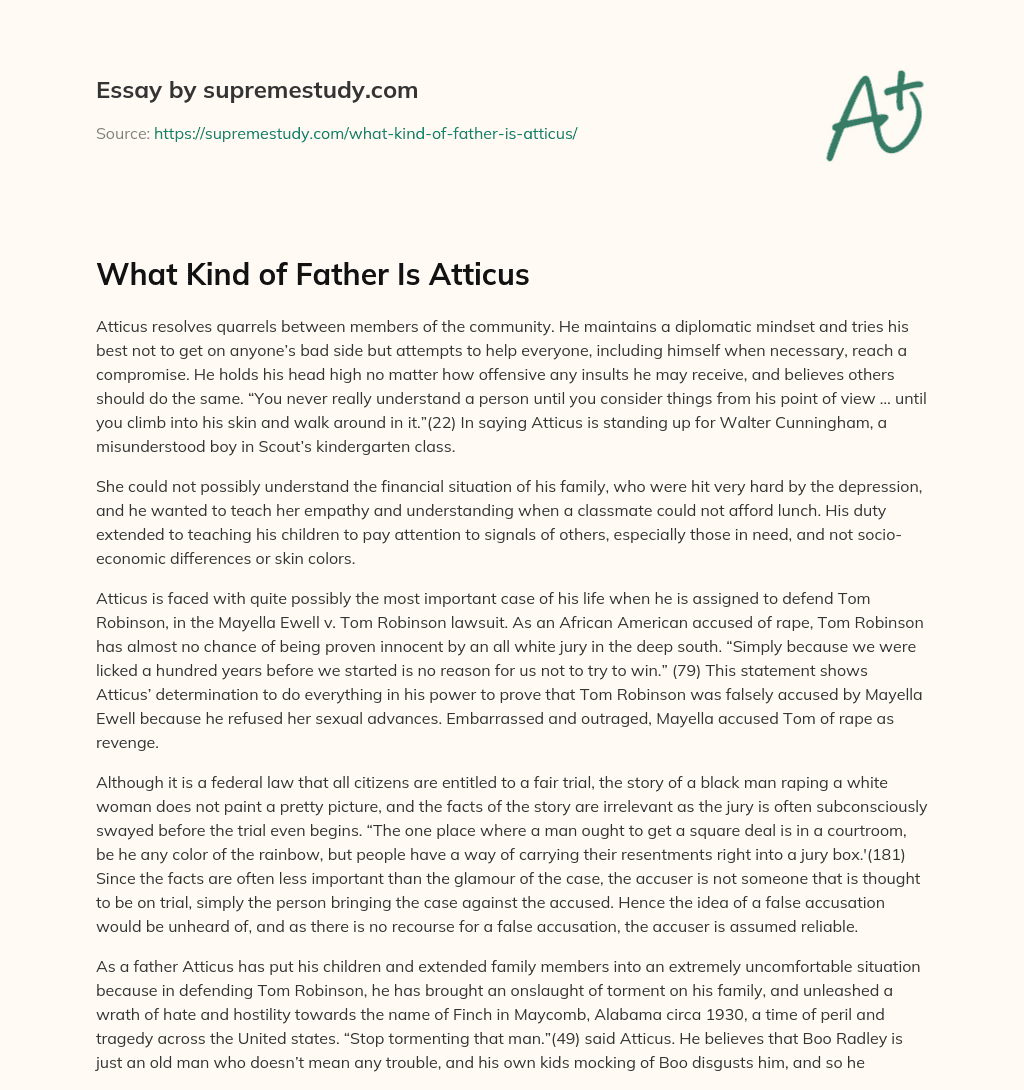 What Kind of Father Is Atticus essay