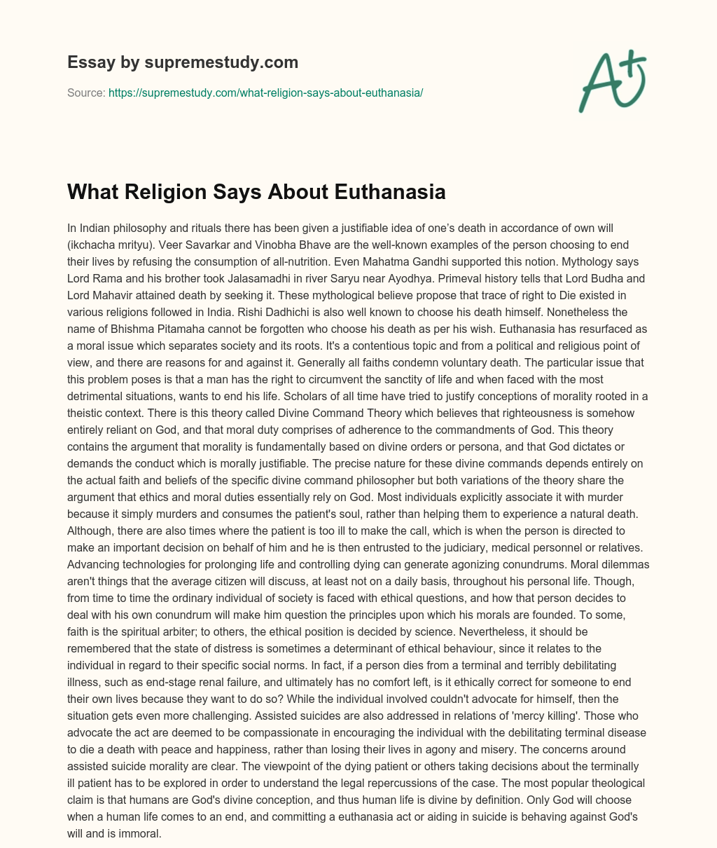 What Religion Says About Euthanasia essay