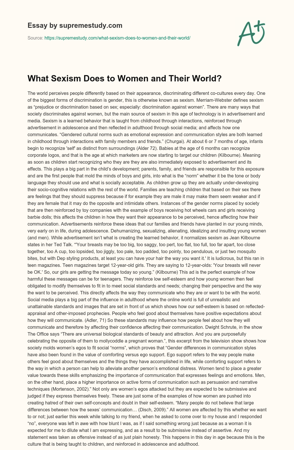 What Sexism Does to Women and Their World? essay