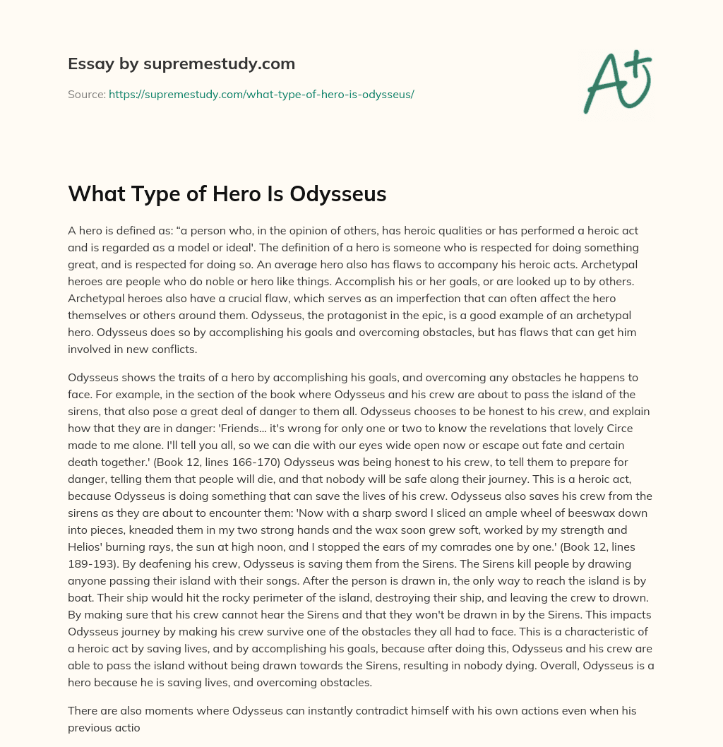What Type of Hero Is Odysseus essay