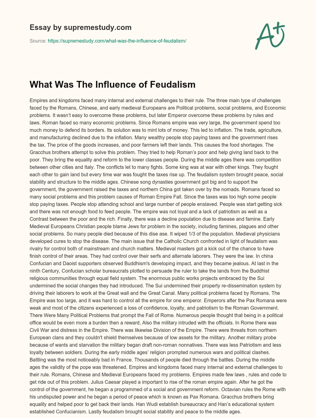 What Was The Influence of Feudalism essay