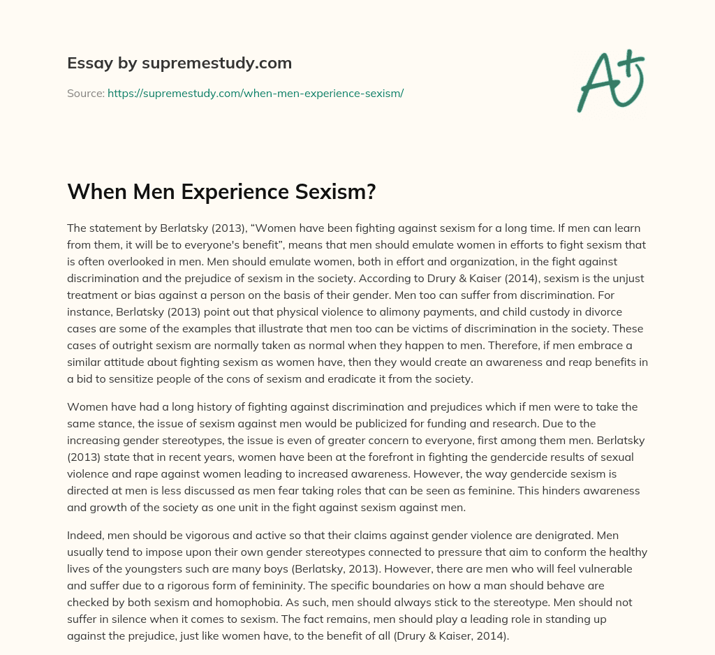 When Men Experience Sexism? essay