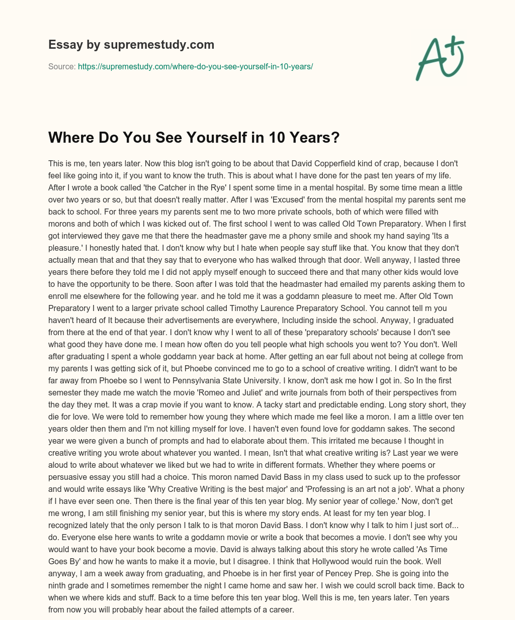 Where Do You See Yourself in 10 Years? essay