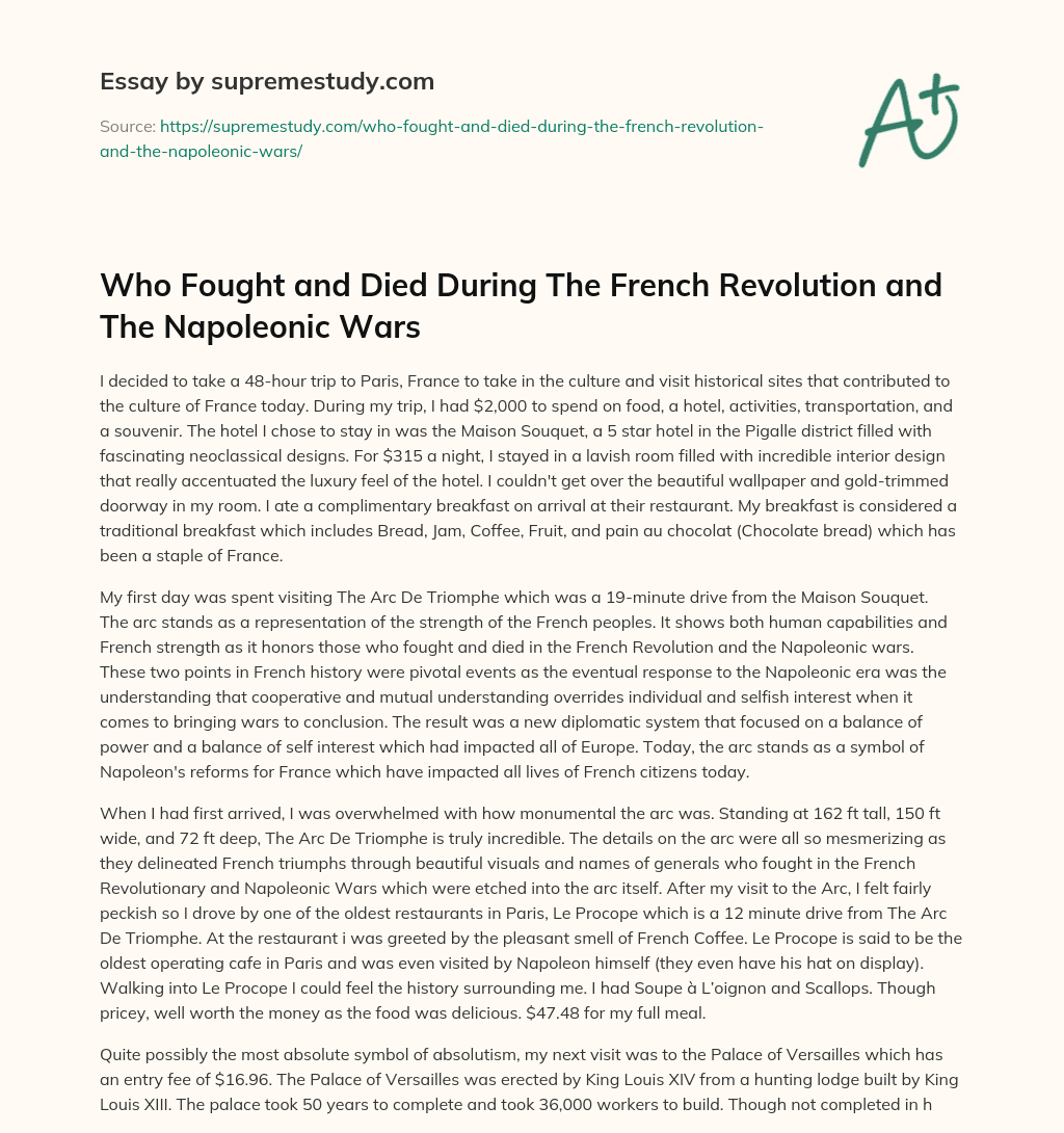 Who Fought and Died During The French Revolution and The Napoleonic Wars essay