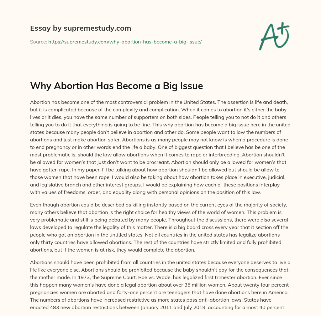 Why Abortion Has Become a Big Issue essay
