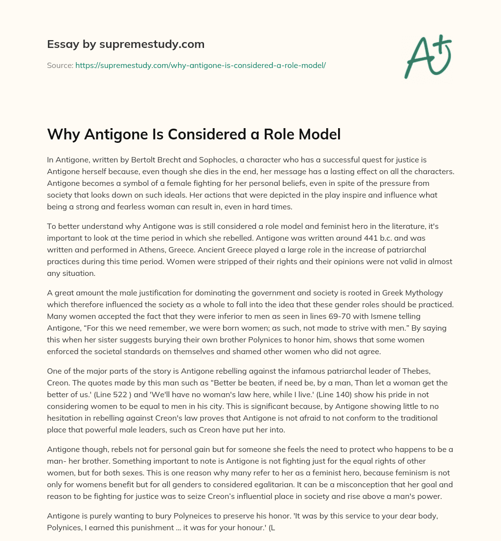 Why Antigone Is Considered a Role Model essay