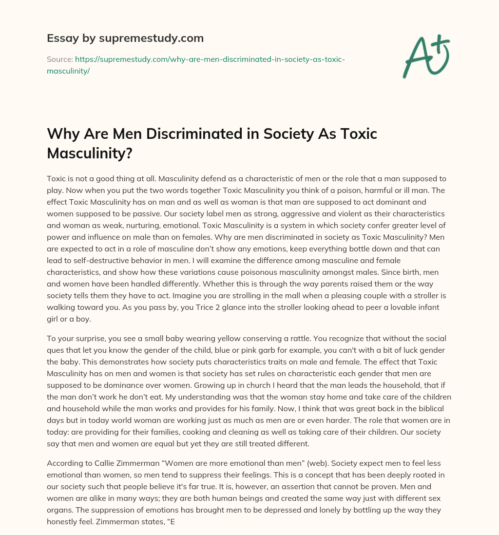 Why Are Men Discriminated in Society As Toxic Masculinity? essay