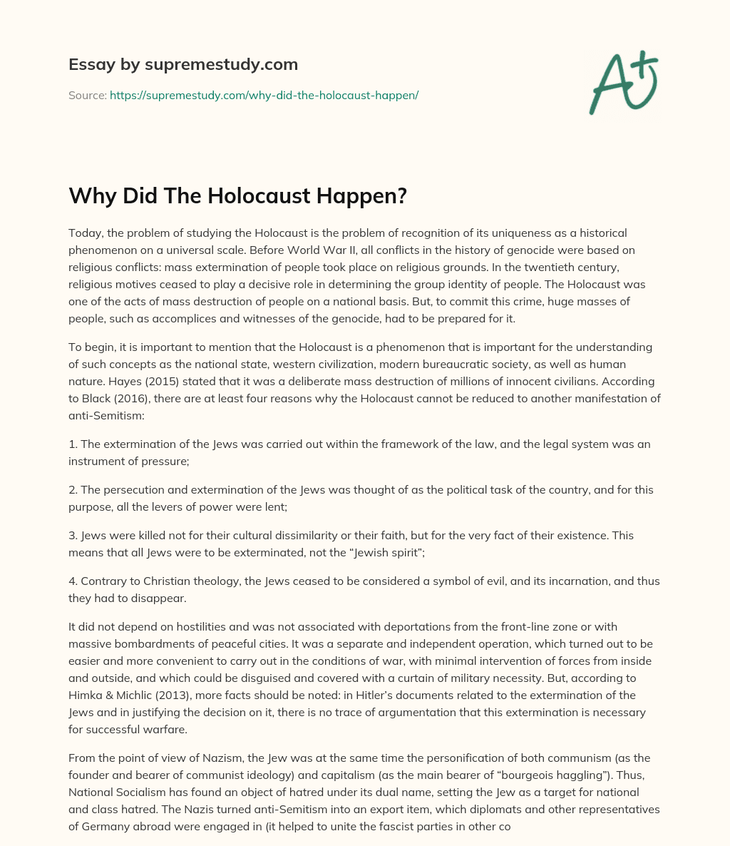 Why Did The Holocaust Happen? essay
