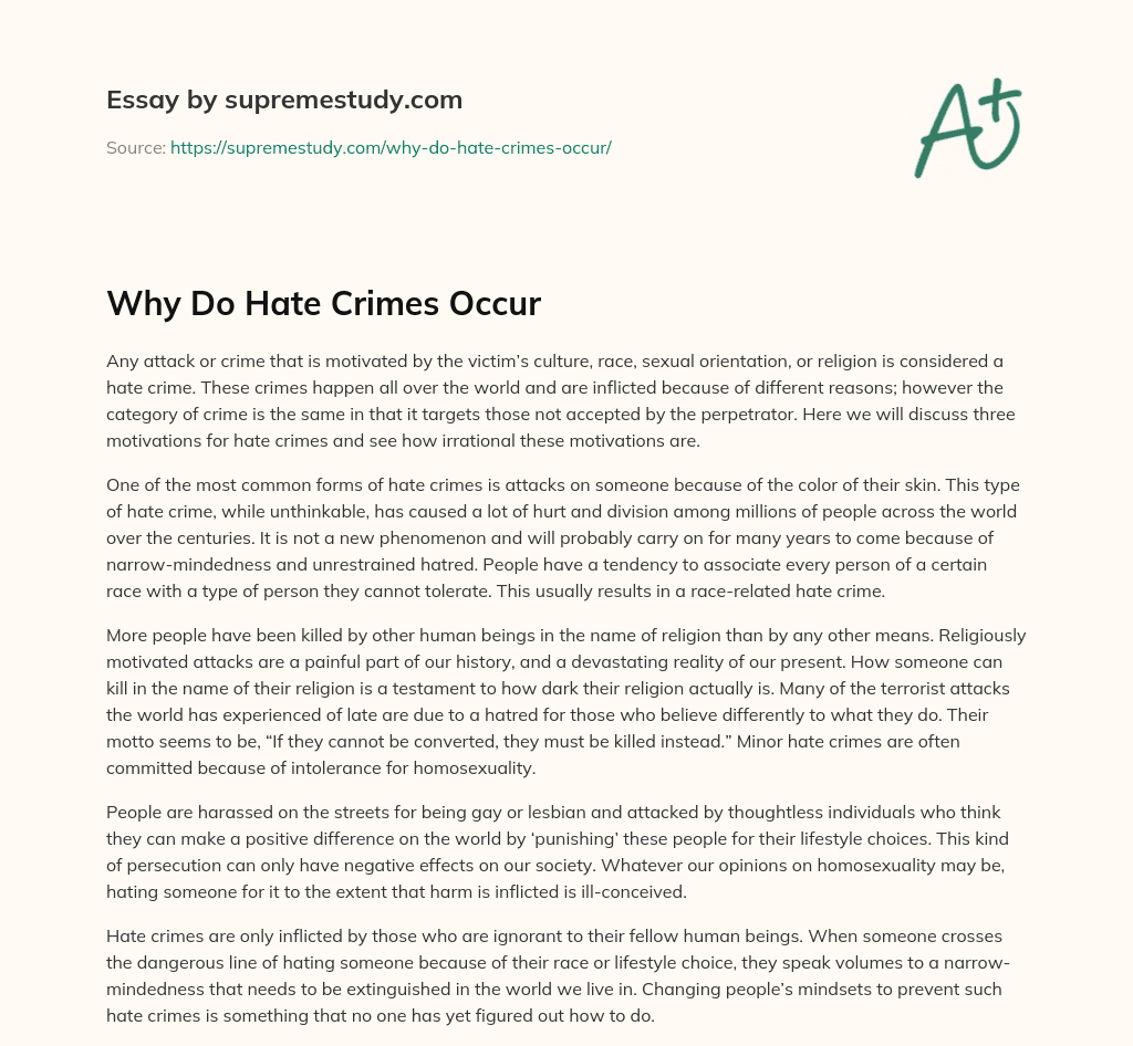 Why Do Hate Crimes Occur essay