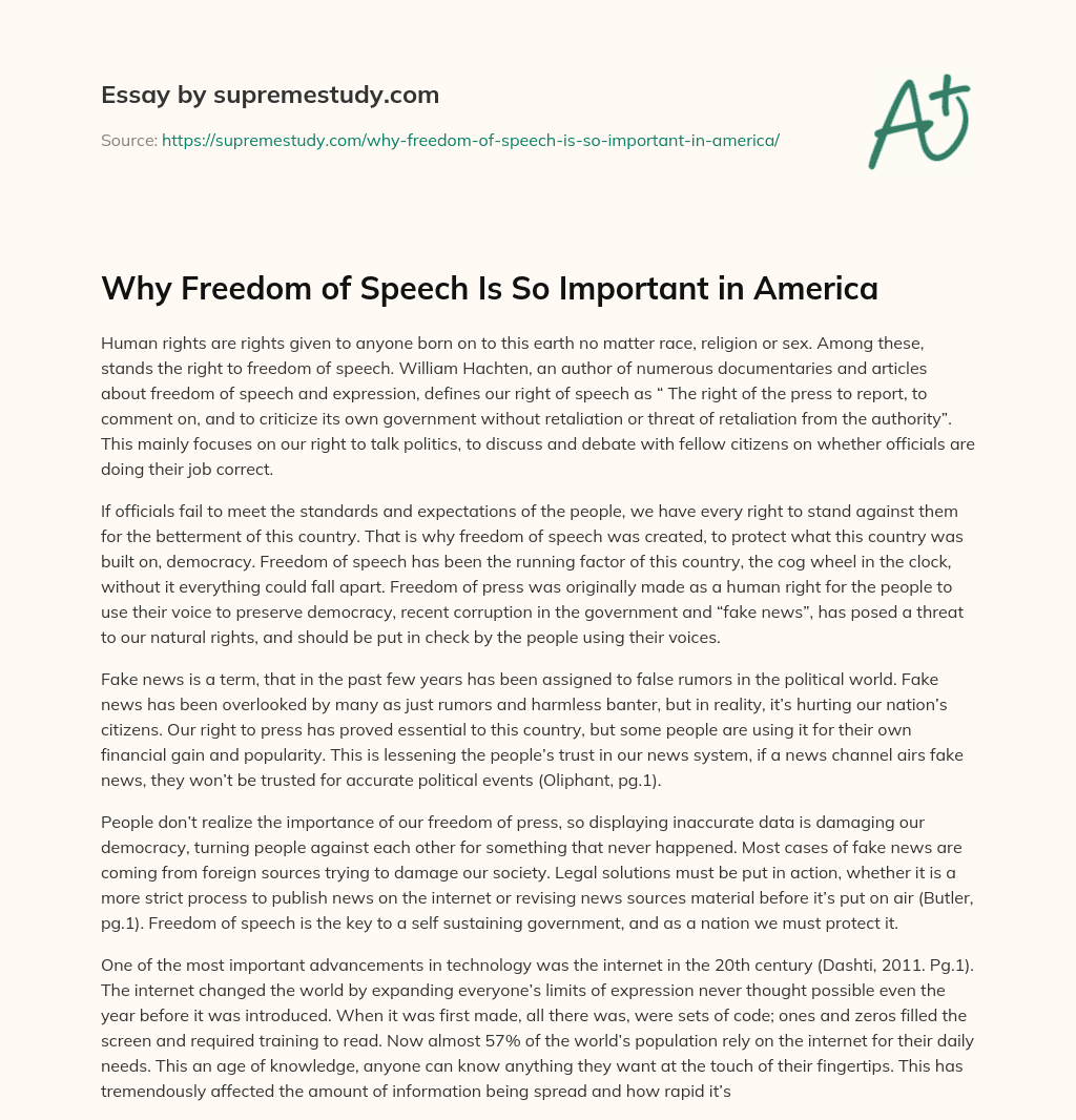 Why Freedom of Speech Is So Important in America essay