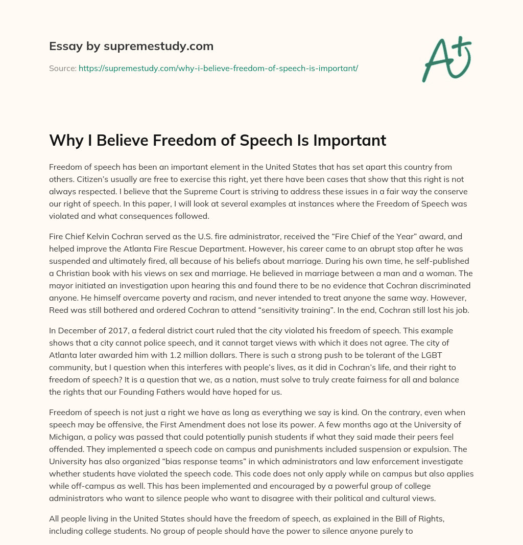 Why I Believe Freedom of Speech Is Important essay
