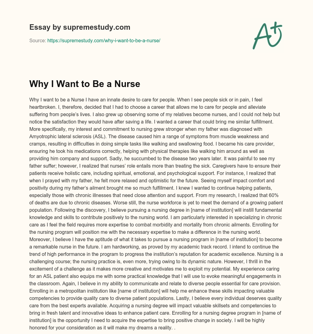 Why I Want to Be a Nurse essay