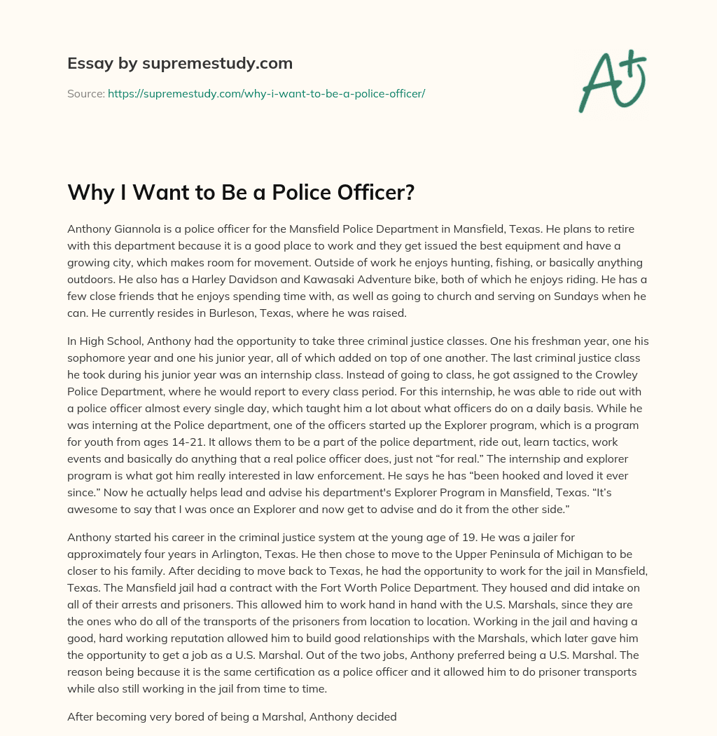 Why I Want to Be a Police Officer? essay
