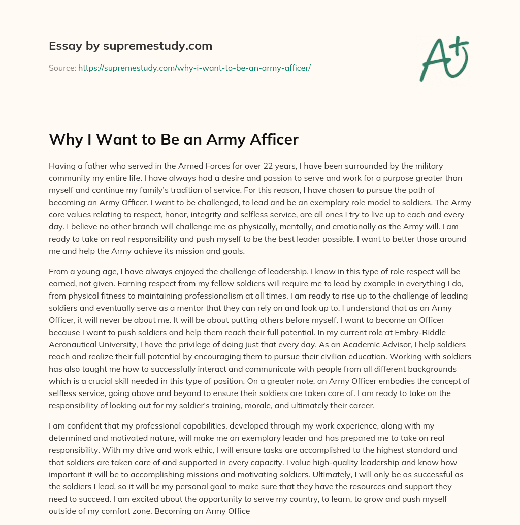 Why I Want to Be an Army Afficer essay