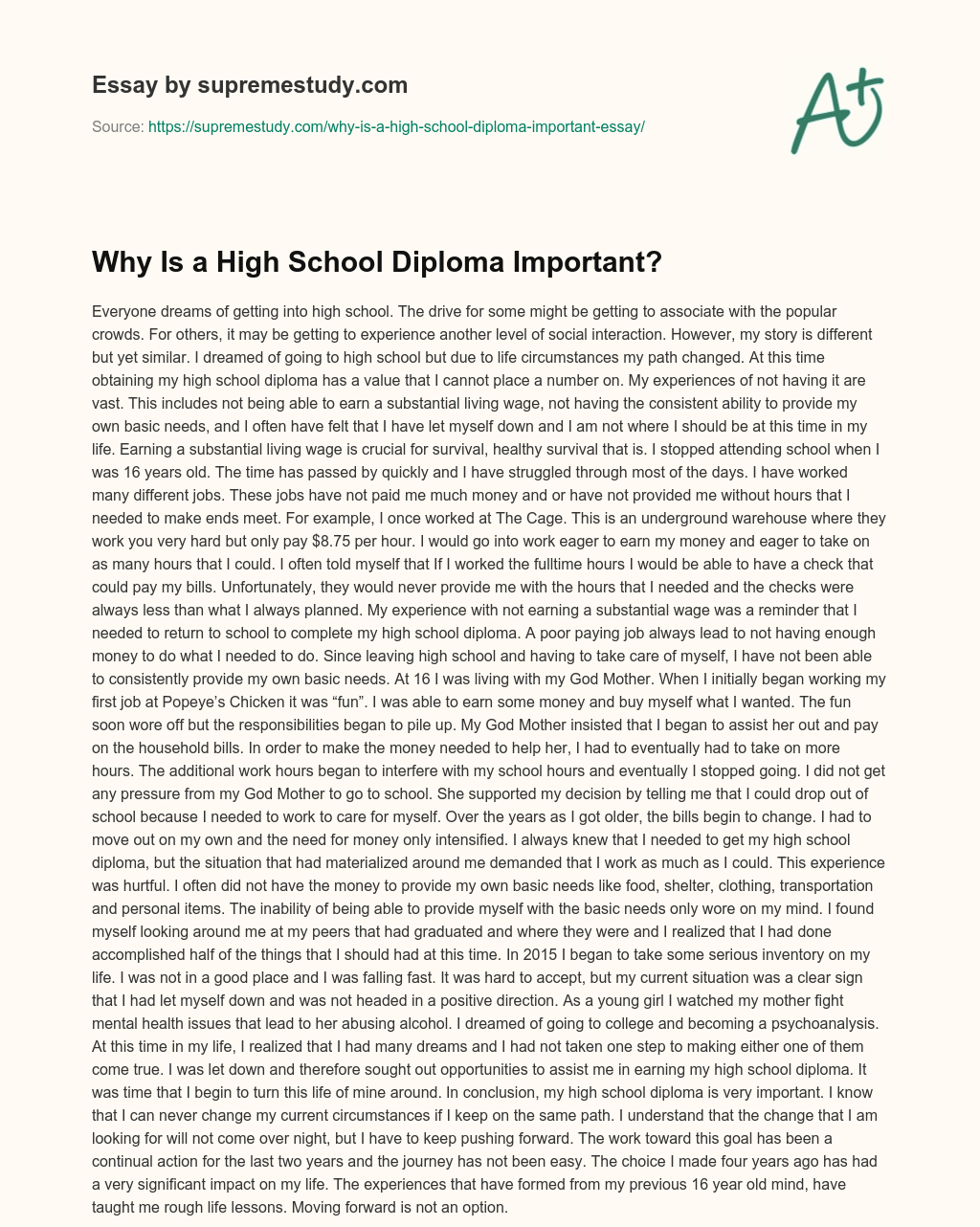 Why Is a High School Diploma Important? essay