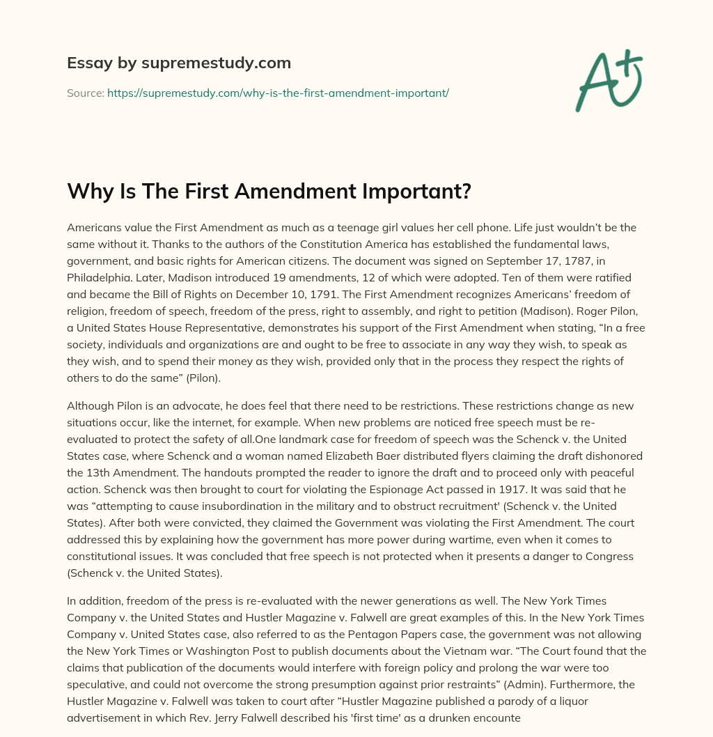 why is the first amendment so important essay