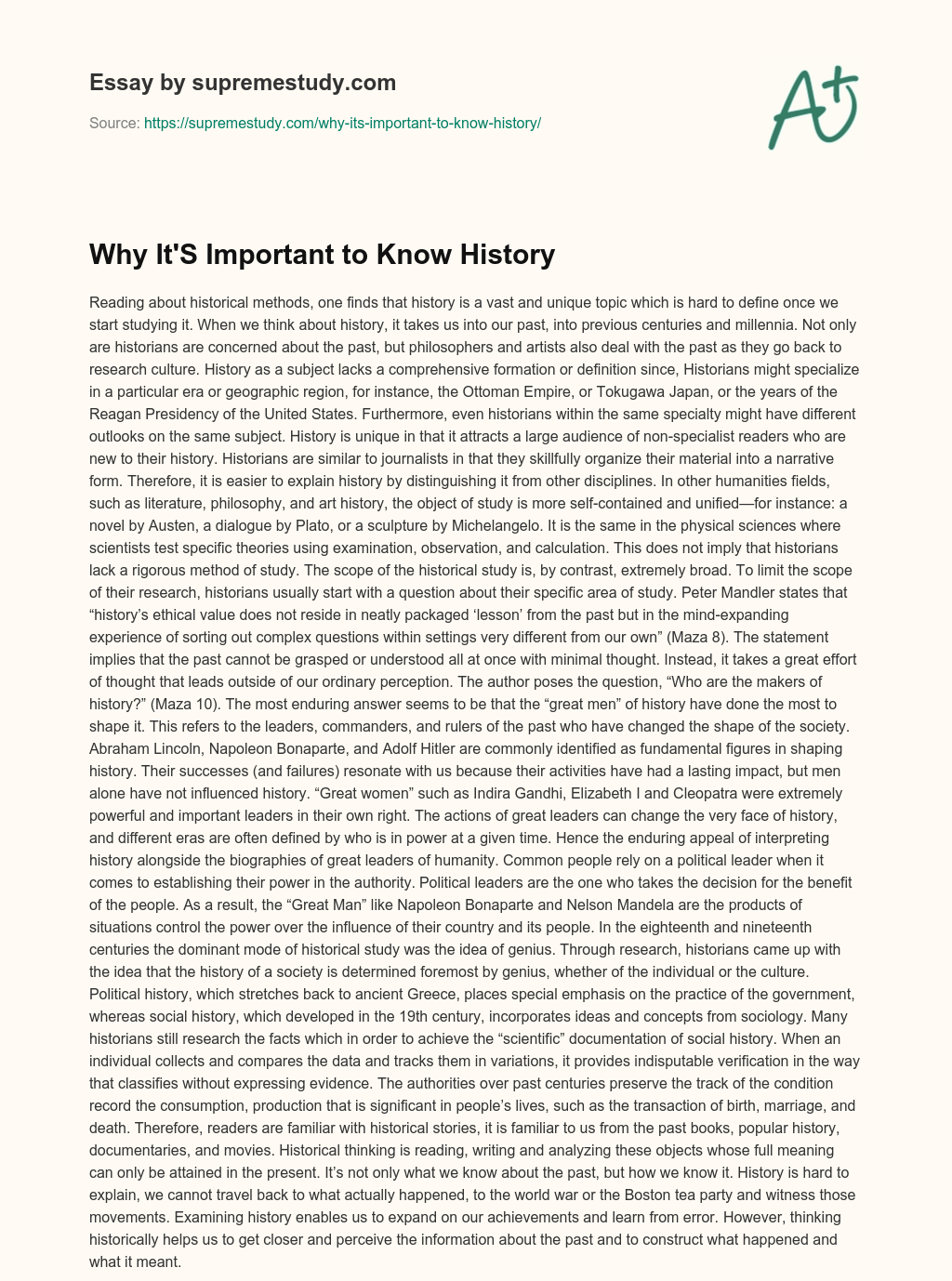 Why It’S Important to Know History essay