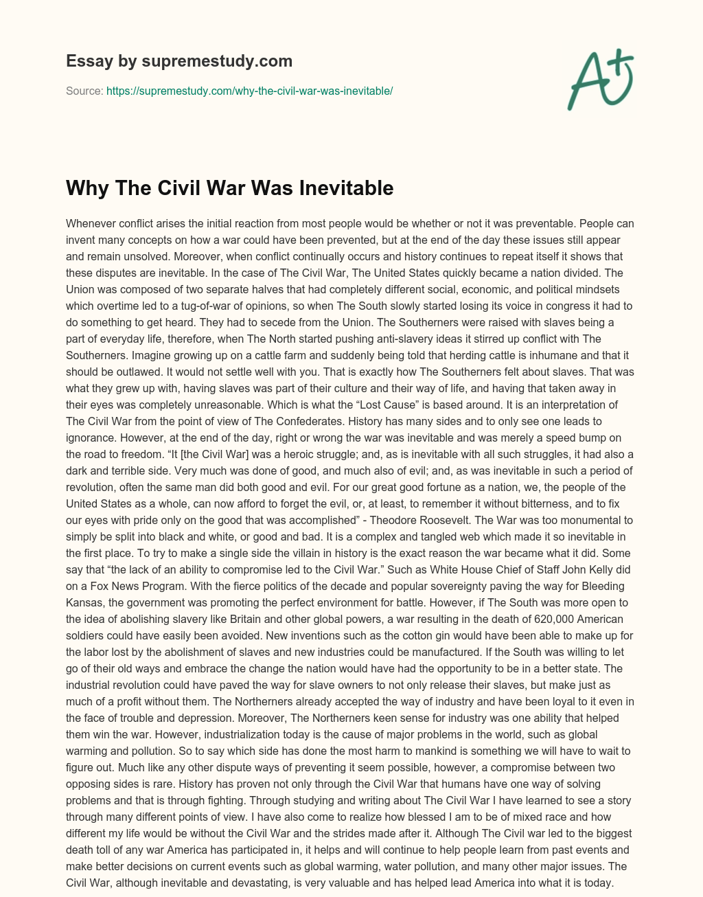 Why The Civil War Was Inevitable  essay