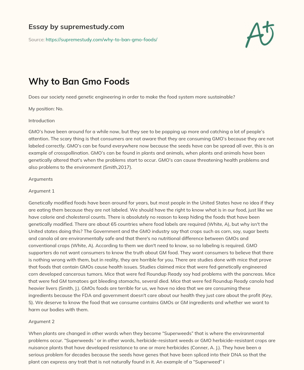 Why to Ban Gmo Foods essay