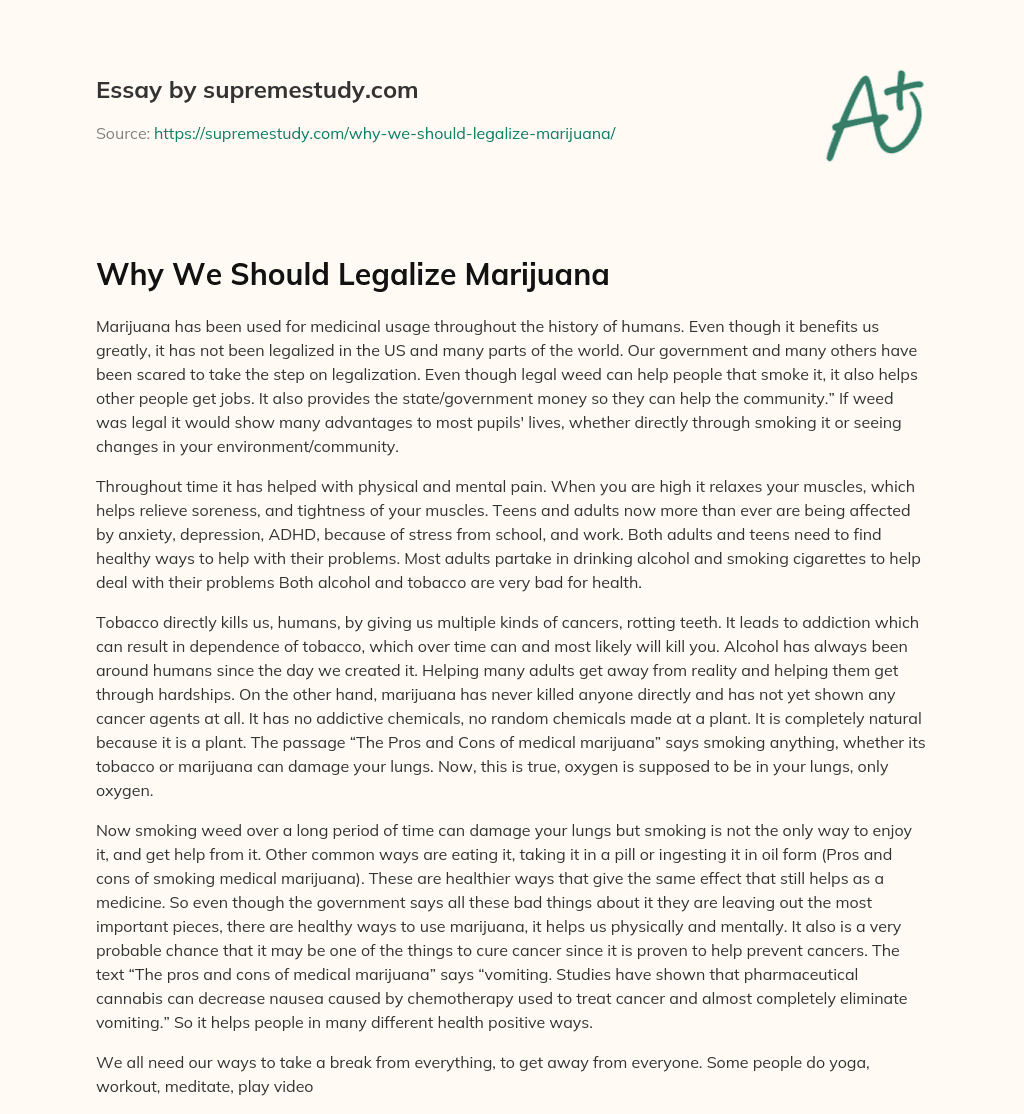 Why We Should Legalize Marijuana essay