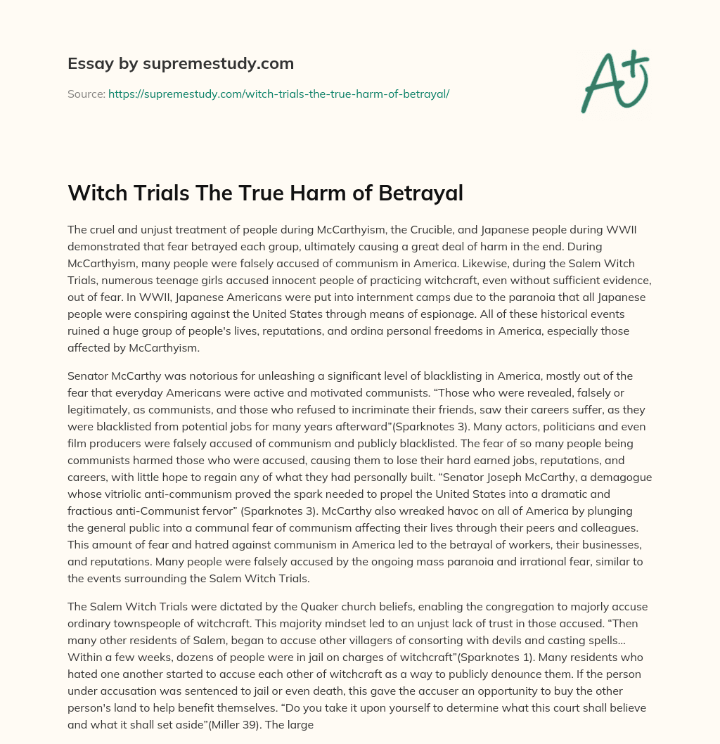 Witch Trials The True Harm of Betrayal essay