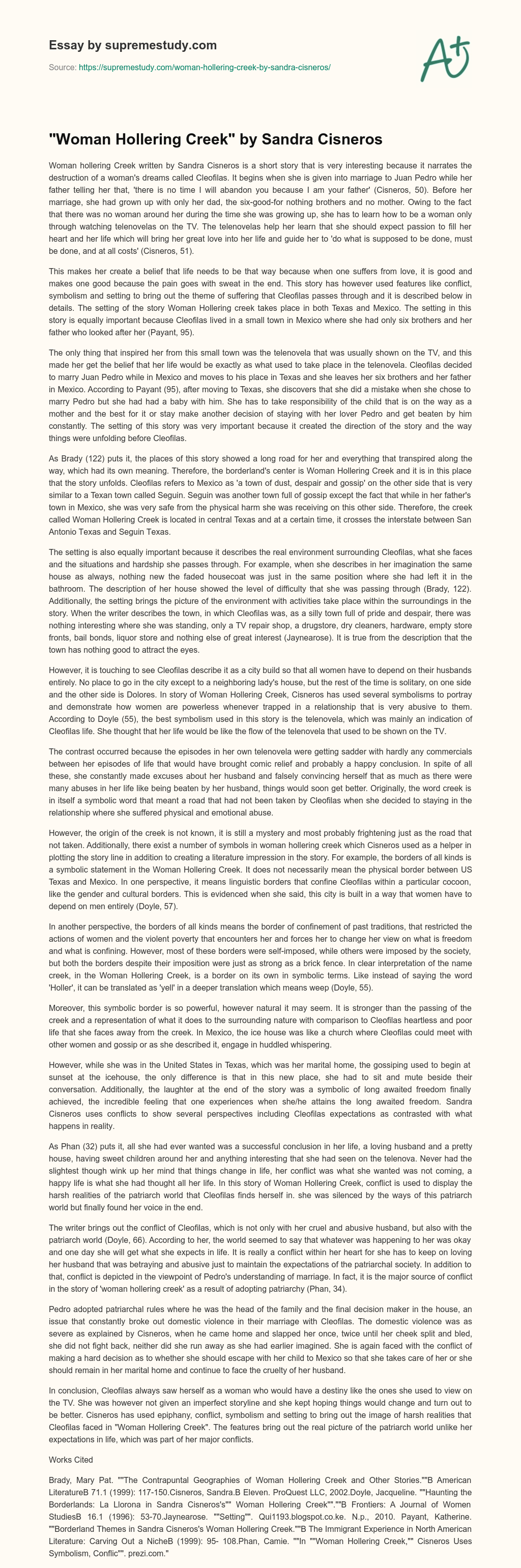 “Woman Hollering Creek” by Sandra Cisneros essay