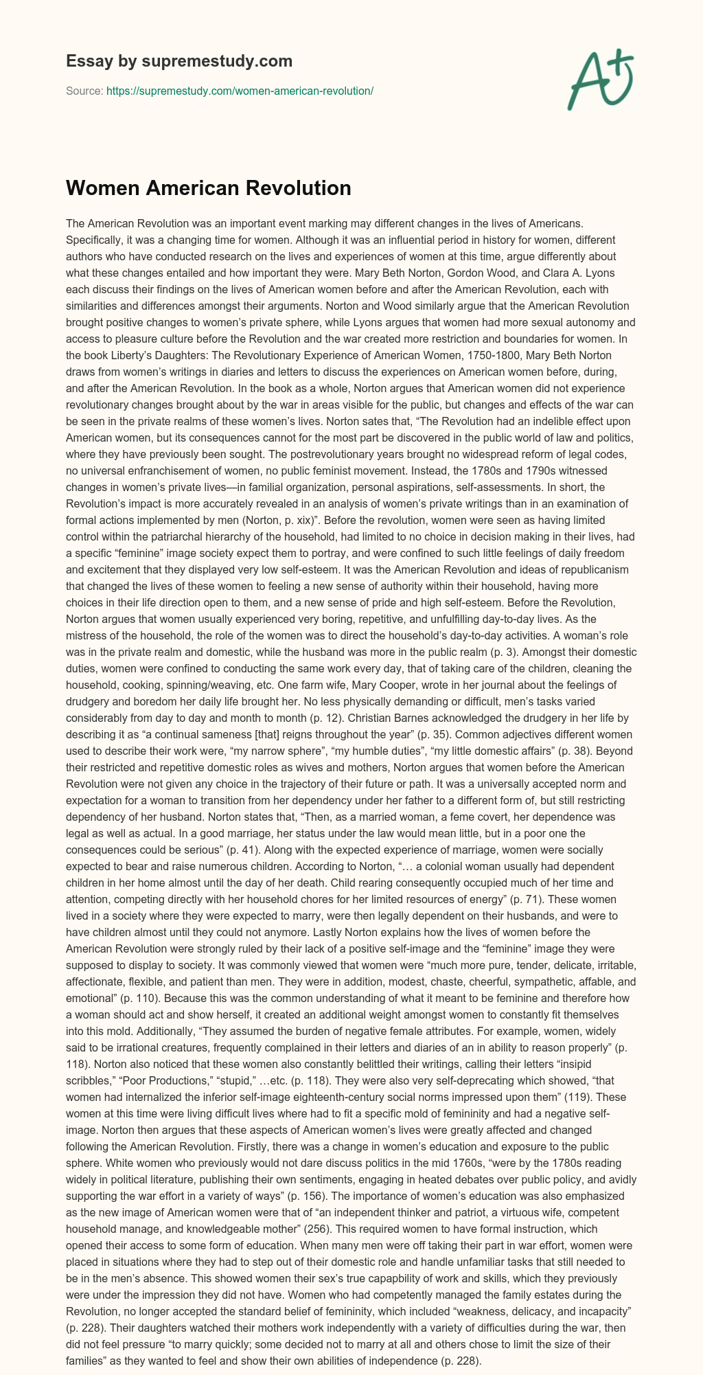 Women American Revolution essay