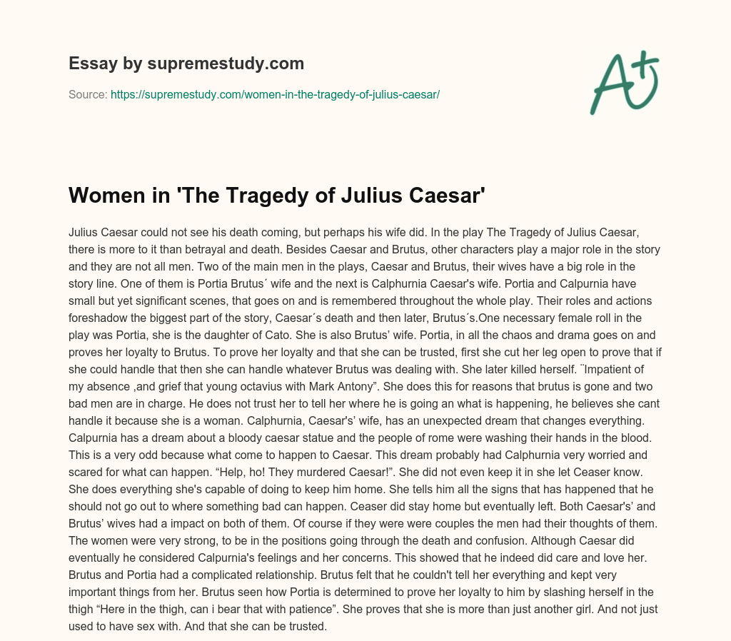 Women in ‘The Tragedy of Julius Caesar’ essay