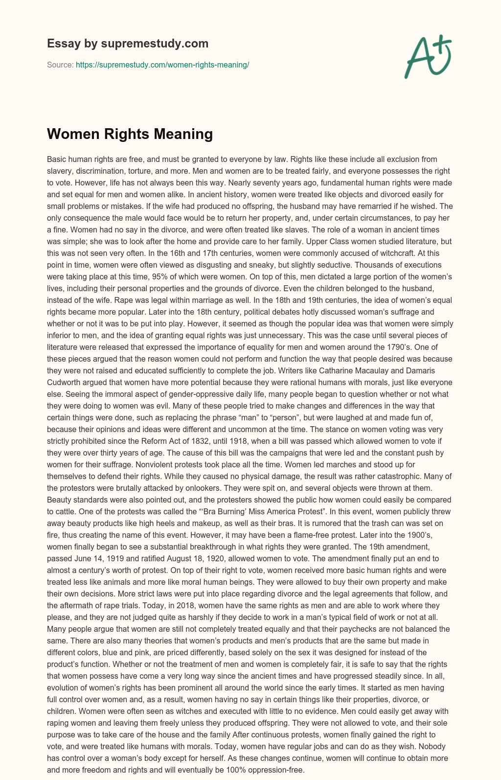 Women Rights Meaning essay