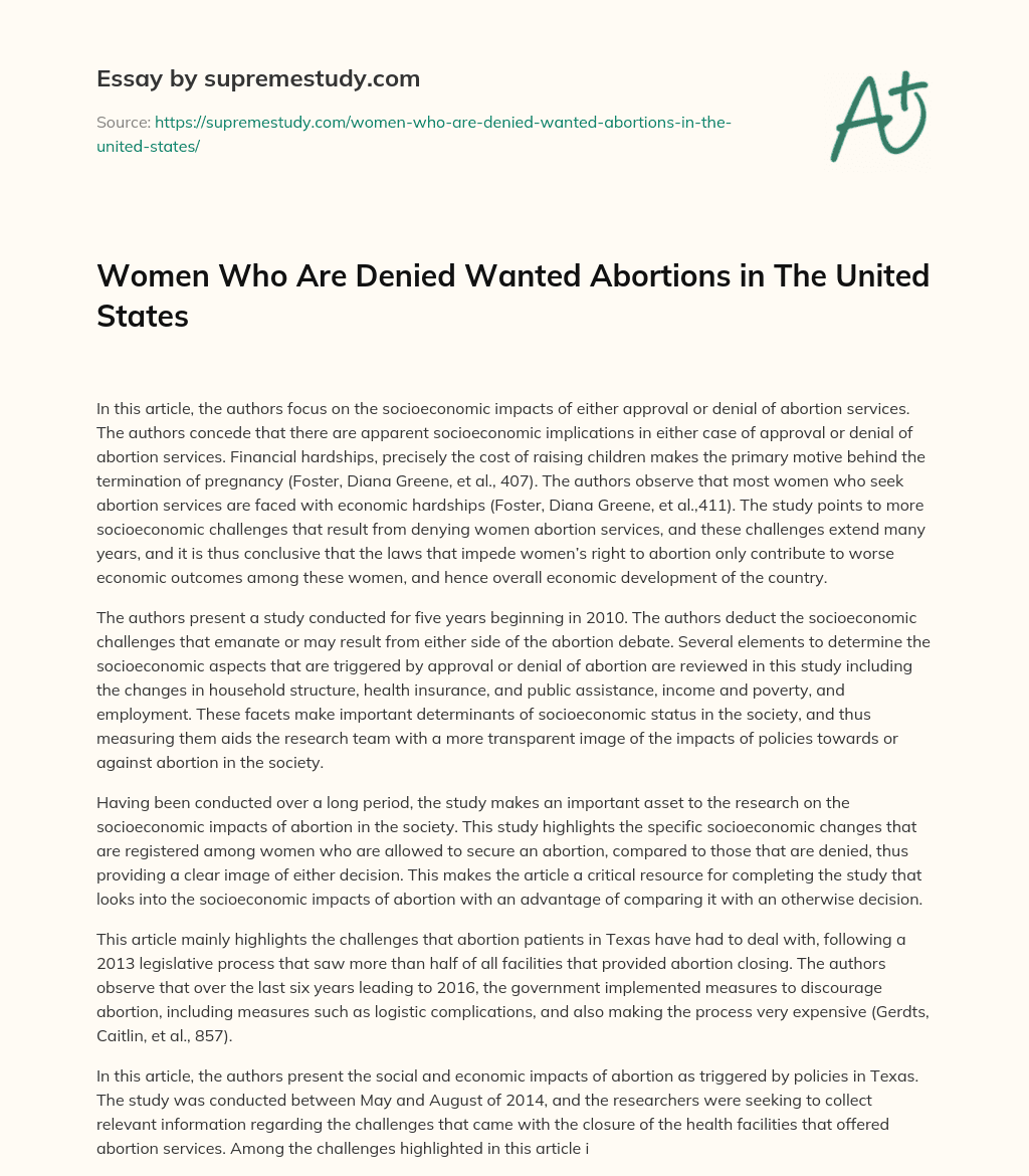 Women Who Are Denied Wanted Abortions in The United States essay