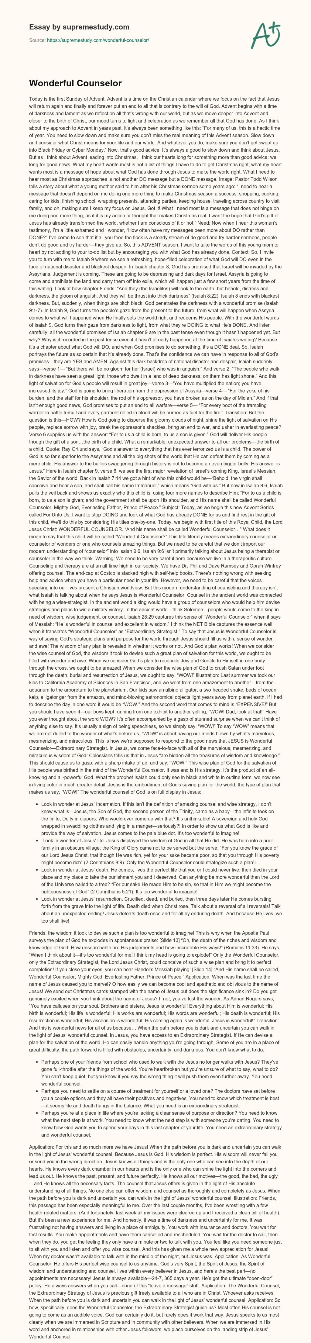 Wonderful Counselor essay