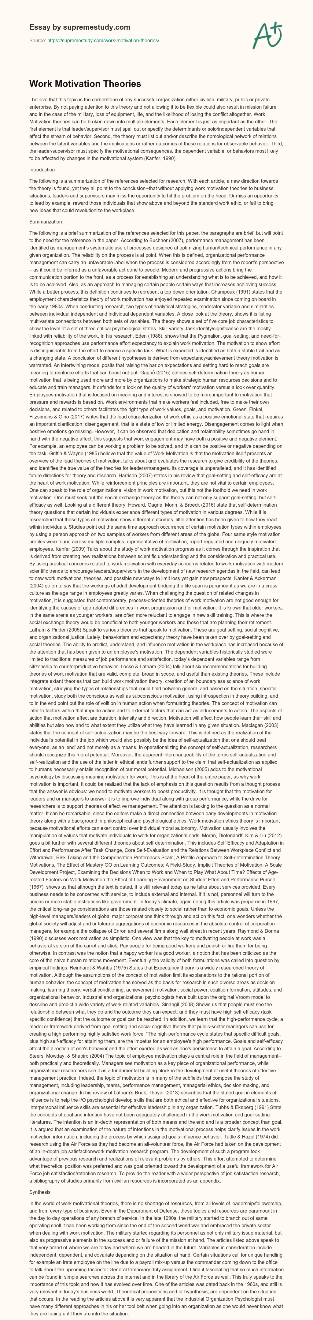 Work Motivation Theories essay