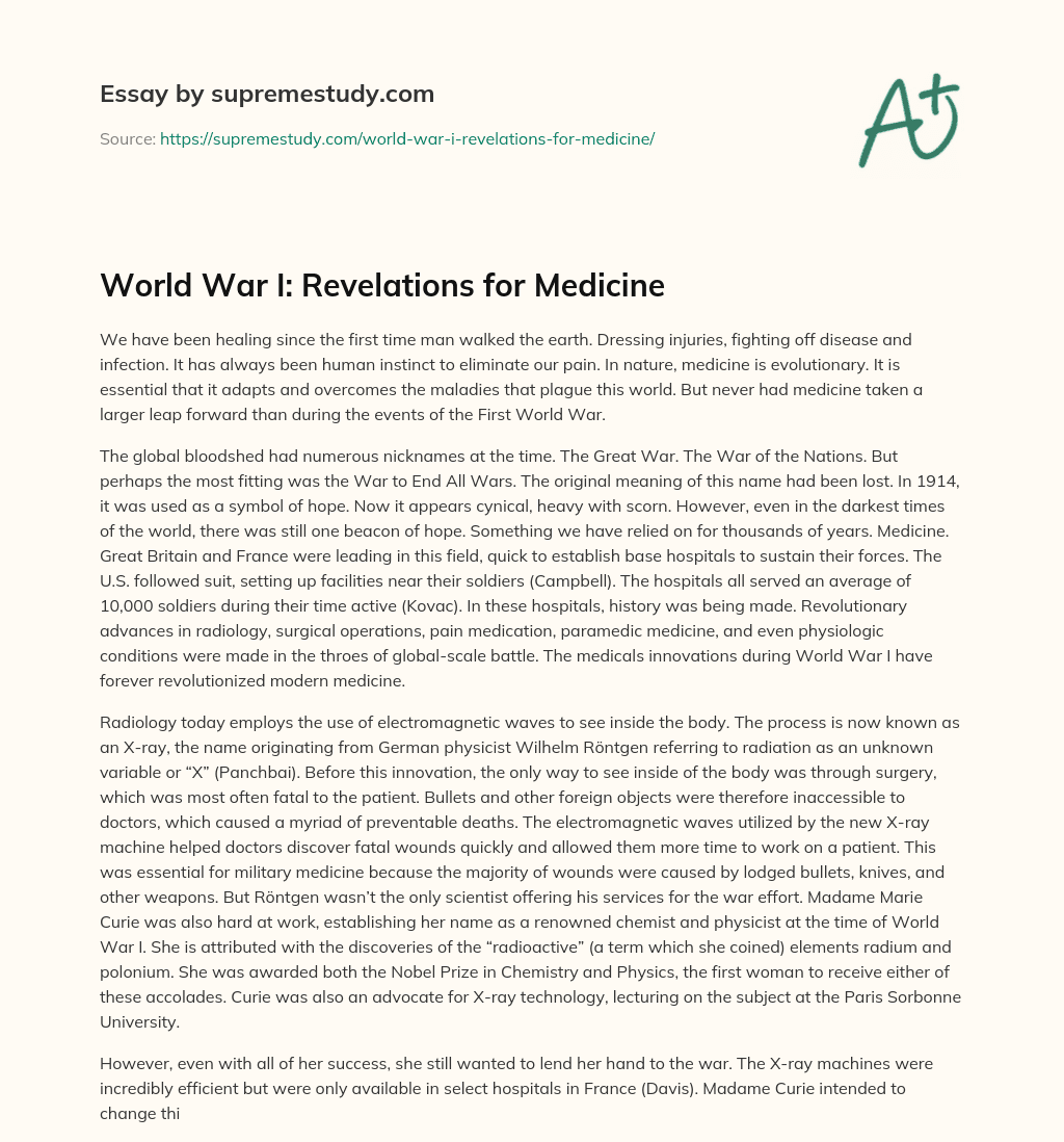 World War I: Revelations for Medicine essay