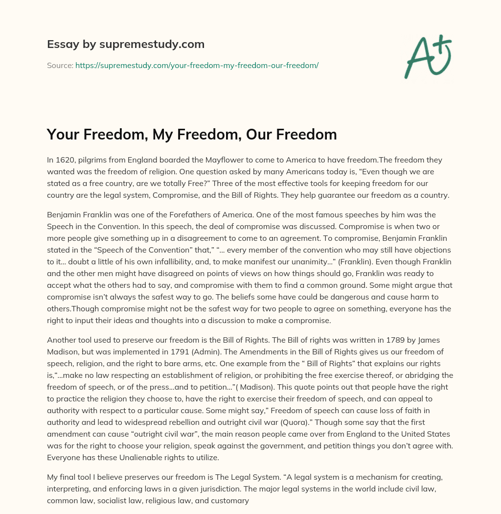 Your Freedom, My Freedom, Our Freedom essay